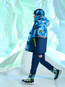 Kap??onlu Bask?l? Erkek ?ocuk Kayak Montu