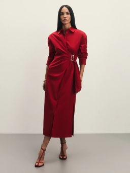 Платье из льна и хлопка с декоративной пряжкой / Zarina