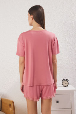 Trendyolmilla Siyah Dantel ve Baglama Detayl? Sortlu Orme Pijama Tak?m? THMSS25PT00012  фото 14