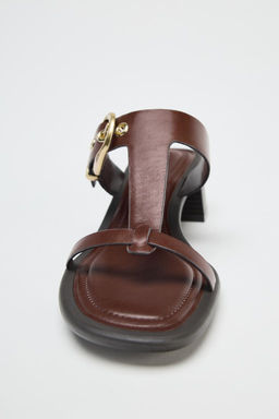 LEATHER BLOCK HEEL SANDALS - Zara фото 5