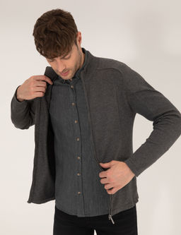 Gri Melanj Slim Fit Fermuarl_ Triko H_rka