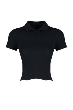 Siyah Fitilli Dikis Detayl? Polo Yaka Crop Esnek Orme Bluz TWOSS24BZ00366 - Trendyolmilla фото 7