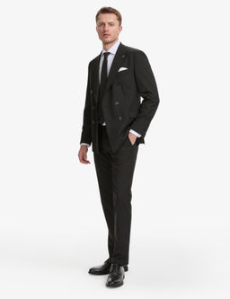 Siyah Ex. Slim Fit _izgili Kruvaze Tak_m Elbise