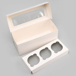 Цена за 2 шт. Коробка для 3 капкейка с окном, целлюлоза, белый, 25×10×10 см