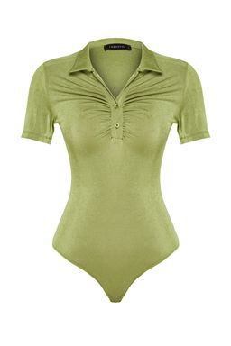 Yesil Parlak Yuzeyli ve Yumusak Dokulu Polo Yaka C?tc?tl? Orme Body TWOSS23BD00059