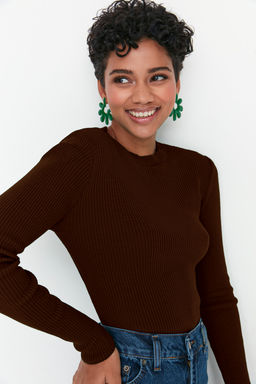 Kahverengi Basic Fitilli Triko Kazak TWOAW22KZ1708