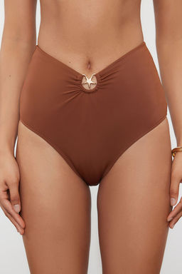 Kahverengi Premium Aksesuarl? Yuksek Bel Hipster Bikini Alt? TBESS24BA00127