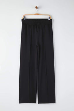 Siyah Beli Kal?n Lastikli Bagc?kl? Straight/Duz Kesim Orme Pantolon TWOAW26PL00100