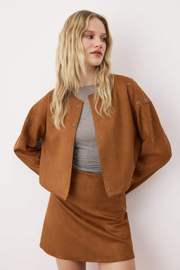 Camel Kus Gozu Aksesuarl? Dokuma Suet Ceket TWOAW26CE00039 - Trendyolmilla фото 2