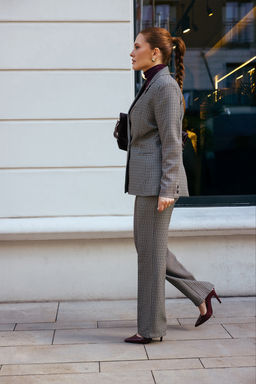 Kahverengi Ekoseli/Kareli Dokuma Wideleg/Genis Paca Pantolon TWOAW26PL00081 - Trendyolmilla фото 5