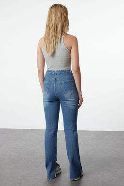 TRENDYOLMILLA Siyah Y?rtmacl? Yuksek Bel Flare Jeans TWOAW22JE0382  фото 20