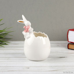 Фигурка кашпо белое Кролик 9х10х15 см / 19182-1W /уп 36/Пасха