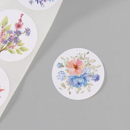 Цена за 2 шт. Наклейка бумага "Цветочные букеты" d=2,5 см 252 шт в рулоне