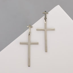 Серьги металл Крестики дуэт, цвет серебро
