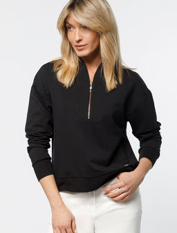 VILATTE / Укороченный джемпер с воротом на молнии из футера-двухнитки  фото 7