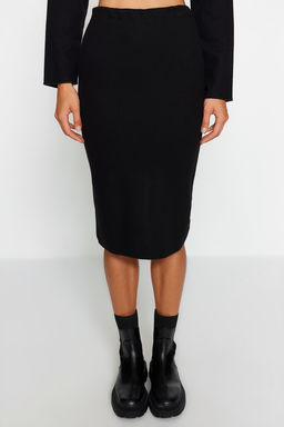 Trendyolmilla Siyah Normal Bel Selanik/Triko Gorunumlu Midi Kalem Orme Etek TWOAW24ET00030  фото 4