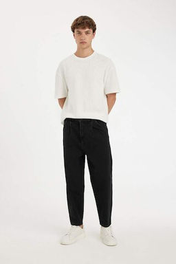 Джинсовые брюки стандартного кроя с завышенной талией свободного кроя и объемным кроем - Defacto фото 4