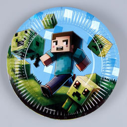 Набор бумажной посуды Майнкрафт: 6 тарелок, 1 гирлянда, 6 стаканов, 6 колпаков - Страна карнавалия фото 2