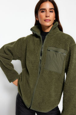 TRENDYOLMILLA Winter Essentials Gri Polar Fermuarl? Dik Yaka Uzun Kol Cep Detayl? Orme Sweatshirt TWOAW24SW00071 фото 4