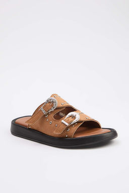 Taba Trok Detayl? Kad?n Cift Bantl? Antik Tokal? Terlik