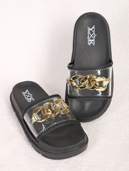 Шлепки пляжные черные с цепью