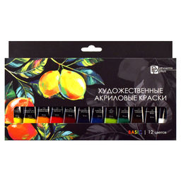 Краски акриловые Феникс+ арт. 64587/ 12 ЛИМОНЫ (25x12,5x2 см, 12 цветов, 12 мл, классические цвета,