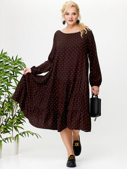 Платье из вискозы коричневое в горошек - Almond фото 2