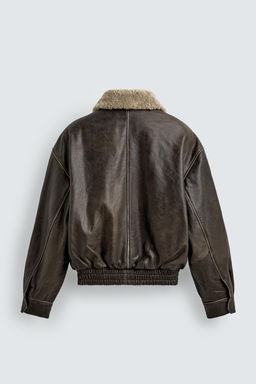 LIMITED EDITION LEATHER JACKET WITH CONTRAST COLLAR - Zara фото 8