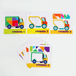 Головоломка деревянная для детей «Повтори по образцу. Умные машинки», 13 деталей, 18 схем