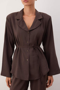 Kahverengi Modal Wideleg Dokuma Pantolon TWOAW26PL00124