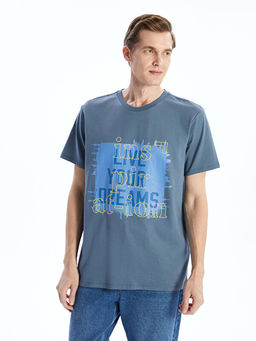 Bisiklet Yaka D?z Grafitili Erkek Ti??rt