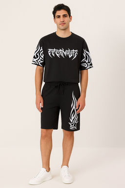 Trendyolmilla Man Siyah Oversize/Genis Kesim Bask?l? %100 Pamuk T-Shirt TMNSS25TS00192  фото 2