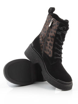01-DMD-D269 BLACK/LEOPARD Ботинки демисезонные женские (натуральная кожа, байка)