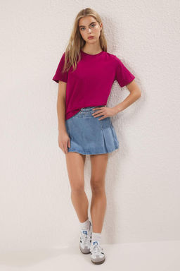 TRENDYOLMILLA Ekru %100 Pamuk Premium Basic Bisiklet Yaka Orme T-Shirt TWOSS23TS00042  фото 16