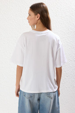 TRENDYOLMILLA Siyah %100 Pamuk Relaxed/Rahat Kal?p Nak?sl? Orme T-Shirt TWOSS25TS00098 фото 5