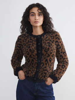 Leopar Desenli Kad?n Pel?? Triko H?rka