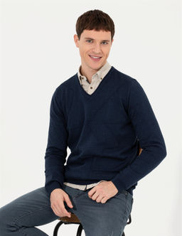 Lacivert Slim Fit V Yaka Triko Kazak - Pierre cardin фото 2