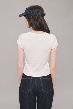 Pembe Slogan Bask? Renk Bloklu Fitted/Vucuda Oturan Orme T-Shirt TWOSS25TS00094