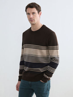 Bisiklet Yaka ?izgili Erkek Triko Kazak