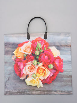 Цена за 10 шт. Пакет "Цветы ассорти", полиэтиленовый с пластиковой ручкой, 38 х 34 + 3 см, 90 мкм