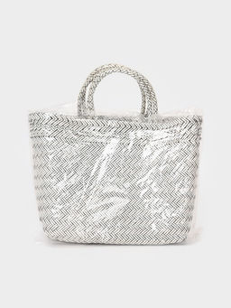 Сумка плетёная, 30×15×35 см, пластик, белая с чёрным