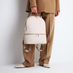 Рюкзак женский на молнии, с карманами, размер 27×10×34 см, бежевый