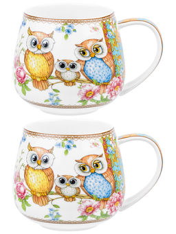 Набор 2 кружек 400 мл 13*10*8,5 см Совушки бочонок NEW BONE CHINA, фарфор - Elan gallery фото 3
