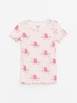 Bisiklet Yaka K?sa Kollu Bask?l? K?z Bebek Pijama ?st