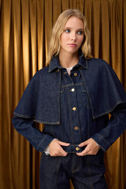 Kahverengi C?kar?labilir Pelerinli Denim Panco Ceket TWOAW26CE00001 - Trendyolmilla фото 8