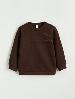 Bisiklet Yaka Bask?l? Erkek ?ocuk Kal?n Sweatshirt