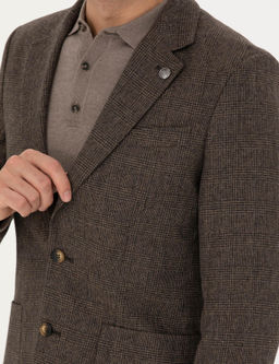 Kahverengi Y_n Kar___ml_ Slim Fit Ceket