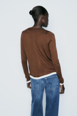 KNIT CARDIGAN WITH CONTRAST TRIMS - Zara фото 4
