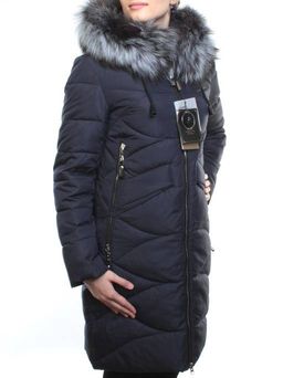 AZ1819HM DK. BLUE Пальто женское зимнее (холоффайбер, натуральный мех чернобурки) - Фабричный китай фото 3