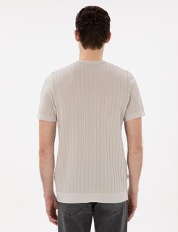 Bej Slim Fit Bisiklet Yaka Triko Ti__rt